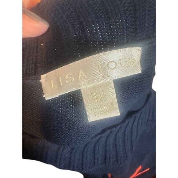 Lisa Todd Navy Blue Smiley Face Heart Cotton Pullover Knit Sweater Women Sz 3X - Picture 9 of 9